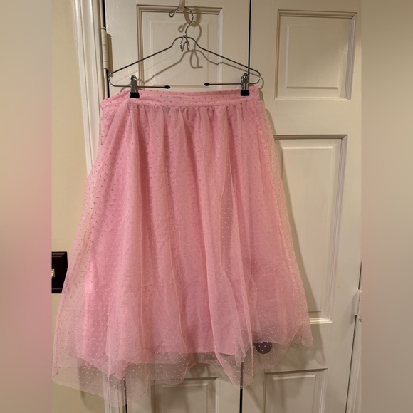 ModCloth pink tulle Swiss polka dot midi skirt 16 - Picture 5 of 5